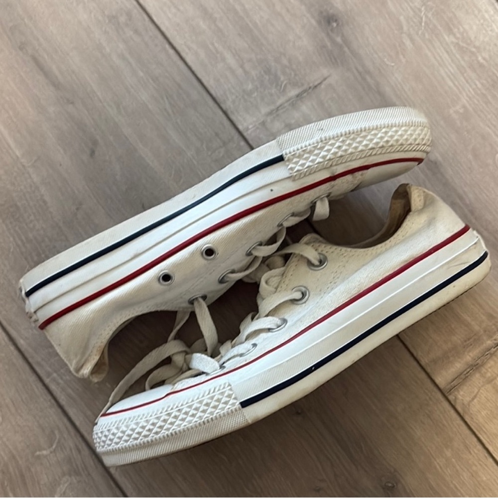 Converse White Sneakers with Red and Blue Accents